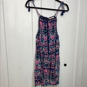 Jessica Simpson Navy Floral Dress - Boho - small - halter neck - tassel accents